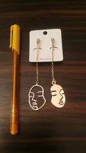 Pendientes de Clip de Cara hueca con estilo abstracto para niñas, sin Piercing, aretes con abalorio llamativo, novedad de 2019