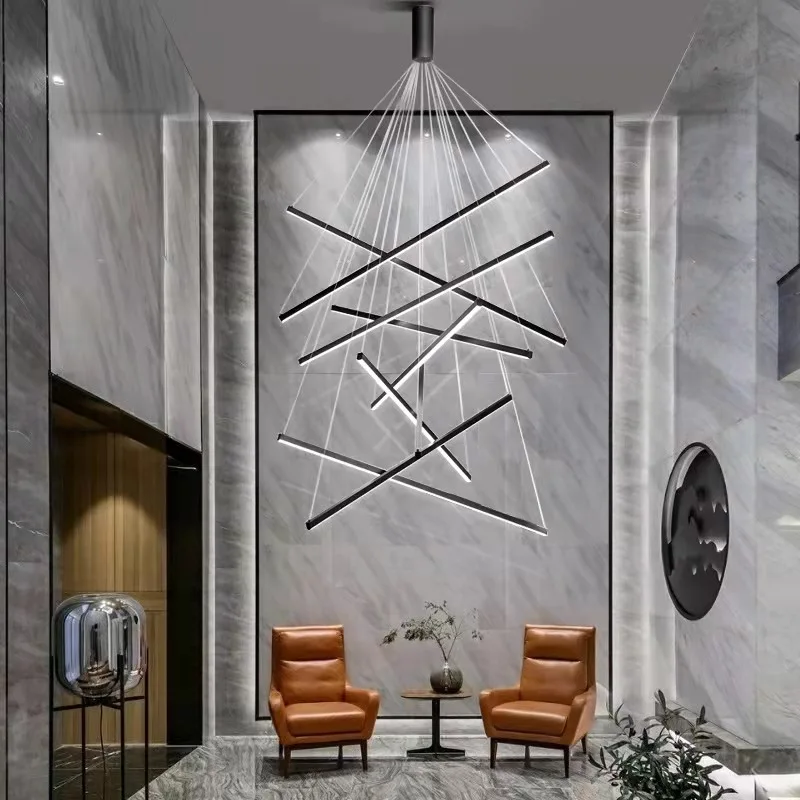 Modern LED Stair lamp Aluminum Ceiling Chandelier for duplex building room decor highrise Living room long line lamp home decoration led chandelier ceiling chandelier