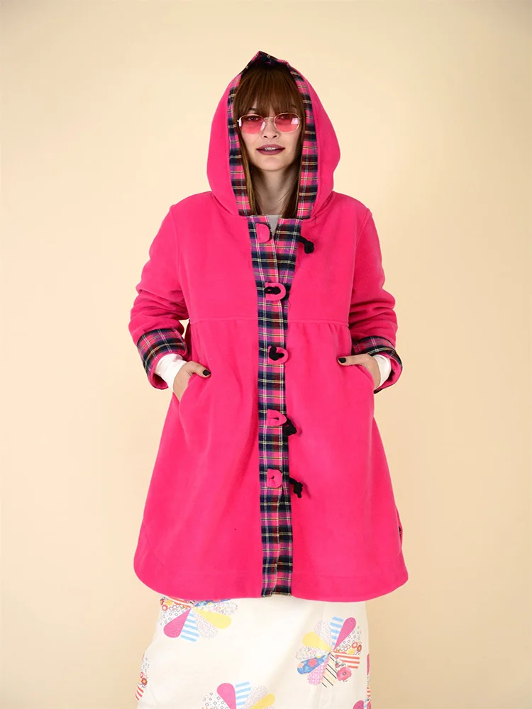 Plaid Pattern Full Sleeve Length Hooded Fleece Fabric Pocketed Winter Jacket 2022 New Fashion Women's Outwear Four Color Options breezy tassel detail mixed pattern flare sleeve cotton viscose fabric mid length dress 2022 new fashion women clothing