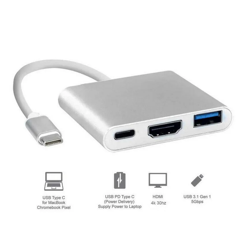 

1PCS Type C to 4K HDMI USB 3.0 Charging HUB Adapter USB-C 3.1 Converter For Macbook