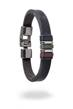 

Angemiel Men Black Leather Burgundy Green Detailed Male Bracelet