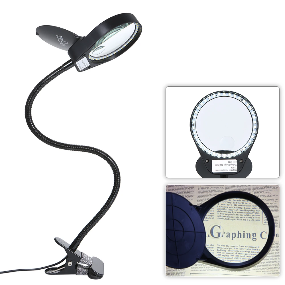 Led Light Desk Magnifier Magnifying Glass With Light Lens Table