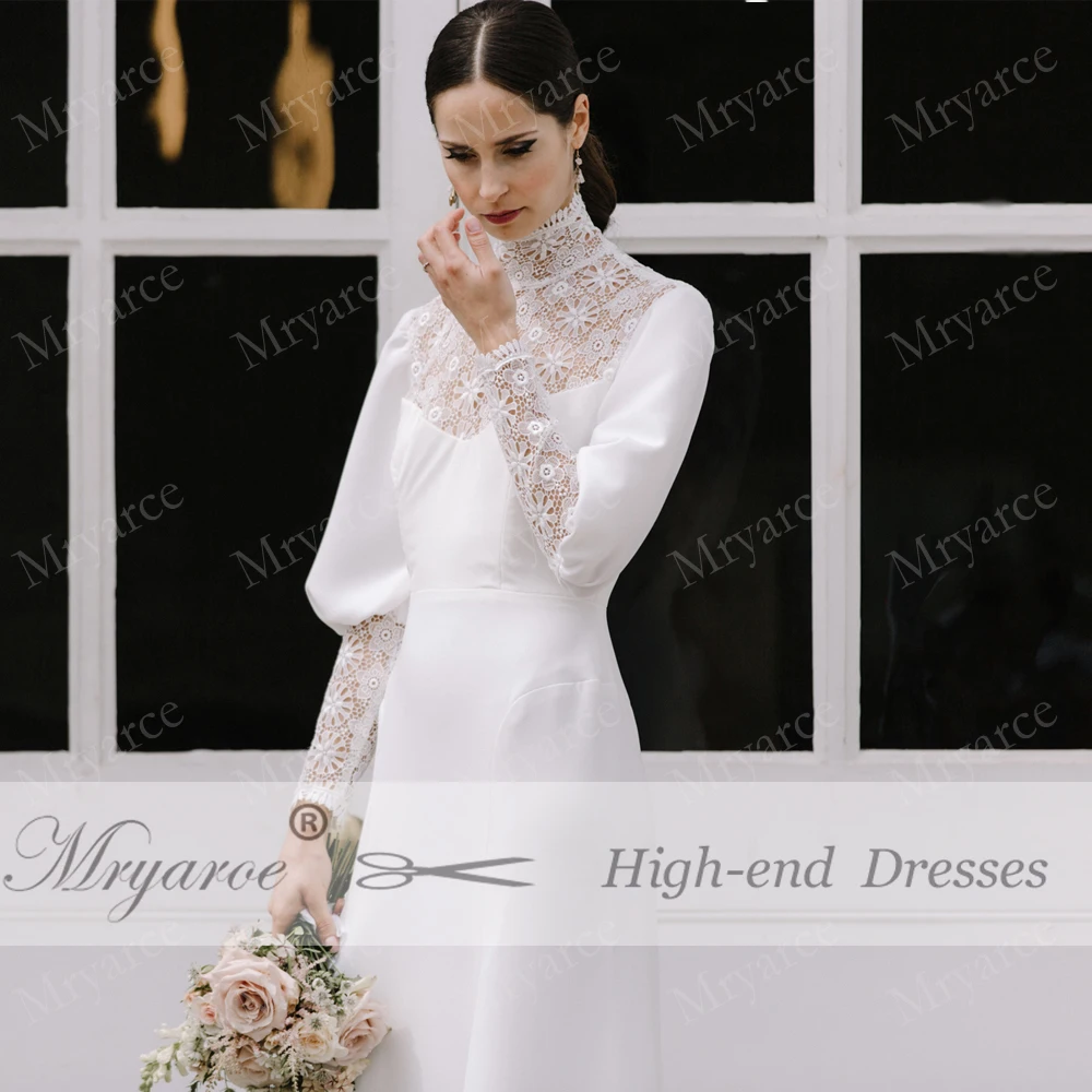 Mryarce Современная Невеста Иллюзия Кружева Высокая шея элегантный с длинными рукавами шикарные свадебные платья