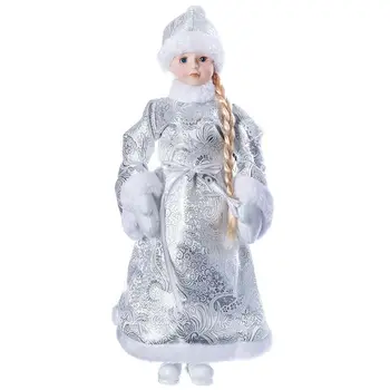 

New year's toy snow maiden under the tree 46 cm, silver fur coat snowmen e96411