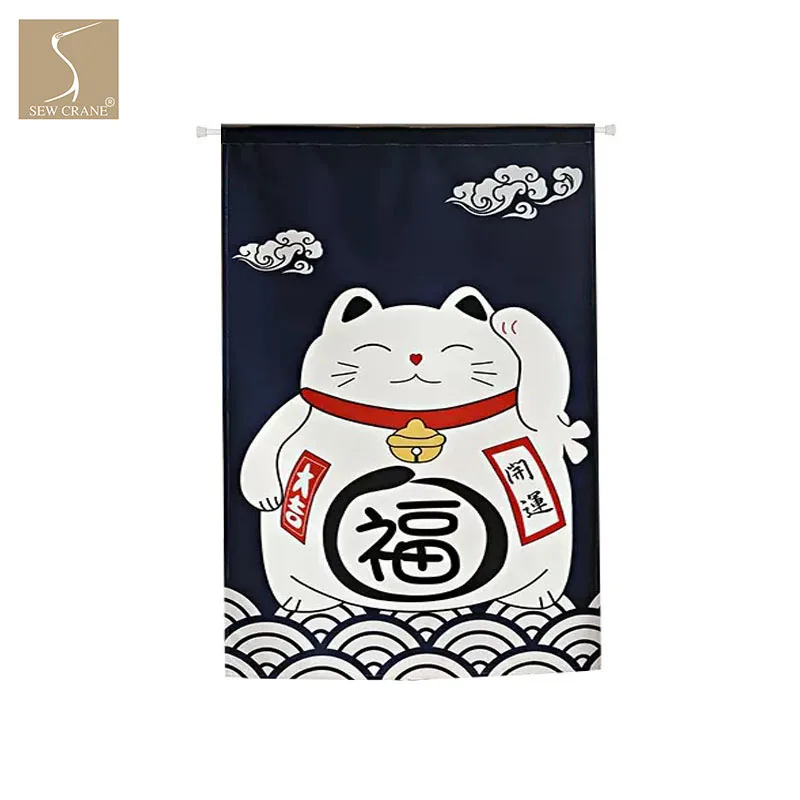 

Japanese Lucky Fortune Cat Artistic Sea Auspicious Fish Doorway Curtain Restaurant Kitchen Door Curtain Room Décor Curtain