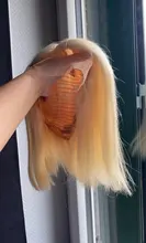 Peluca Bob 13x1 1B 613 cabello humano liso brasileño con encaje frontal, rubio miel degradado, Remy corto prearrancado para mujeres negras