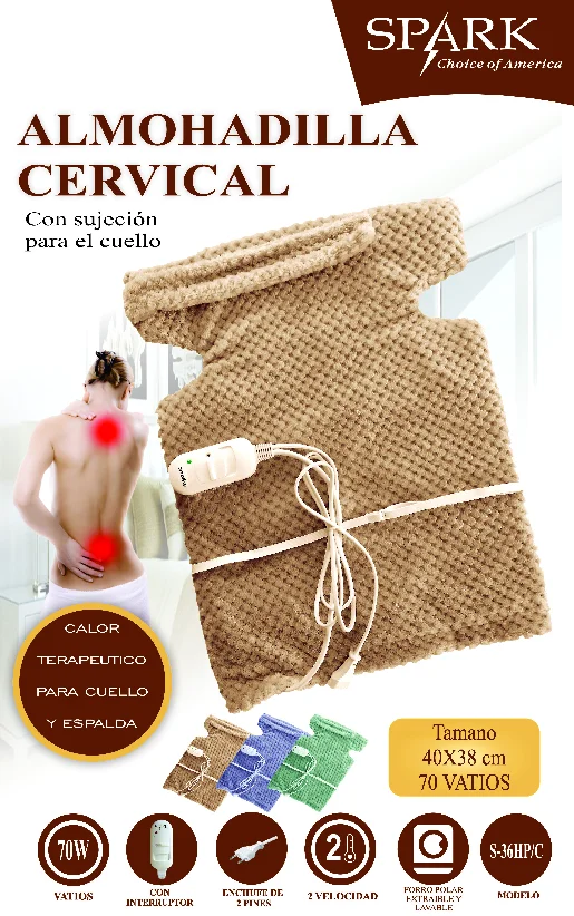 SPARK - MANTA ELÉCTRICA CERVICAL 40*42CM 70W - DOLORES LESIONES CUELLO ESPALDA ALMOHADILLA DE CALOR CALIENTA CAMAS TÉRMICO