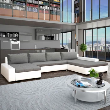 

Sofa Bed Modular leatherette white and light gray sofa