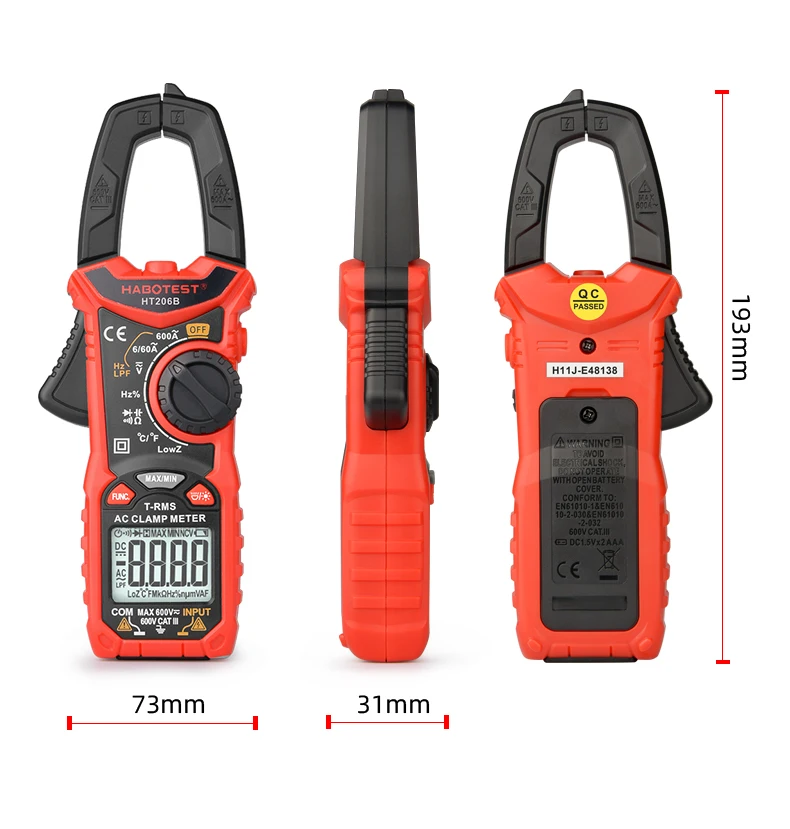 electronic tape measure HABOTEST HT206 Pliers Ammeter Amperometric Clamp Meter Professional Digital Multimeter Automotive Tester 600A AC DC Amp Meter noise level meter