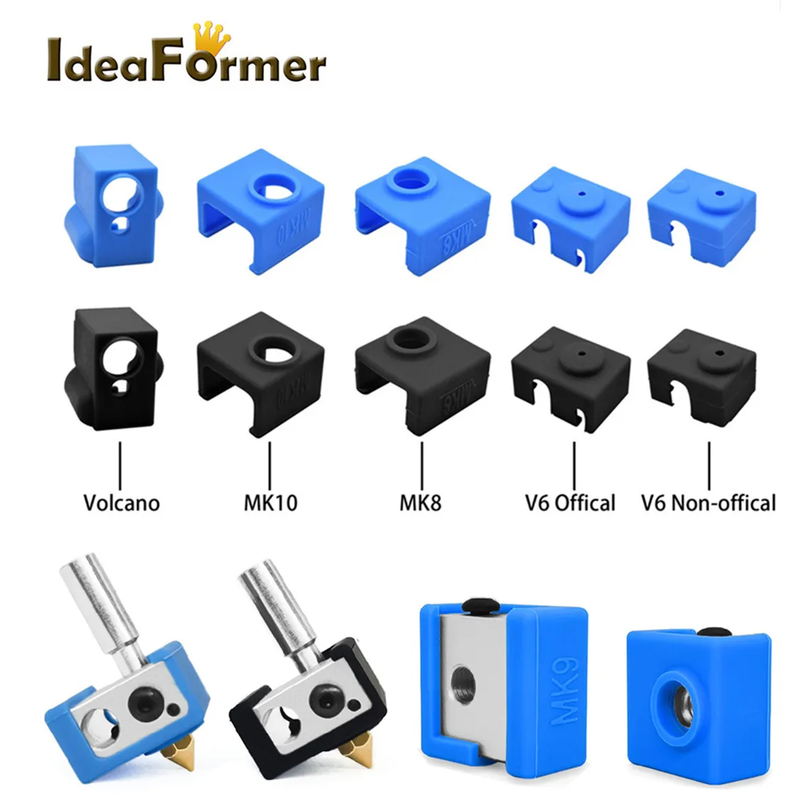 For V6/MK7 MK8 MK9/MK10/Volnaco Heat Block Socks Silicone Sleeve Heater Block Hotend Protector Cover Socks For 3D Printer Parts