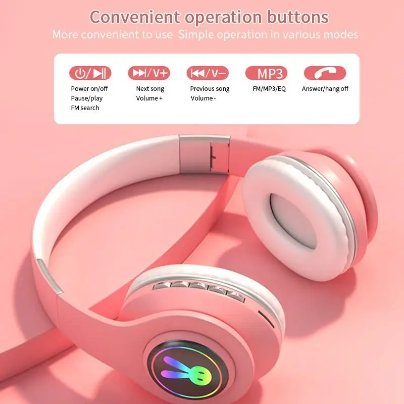 Симпатичные женские беспроводные Bluetooth наушники Hifi стерео музыкальные с