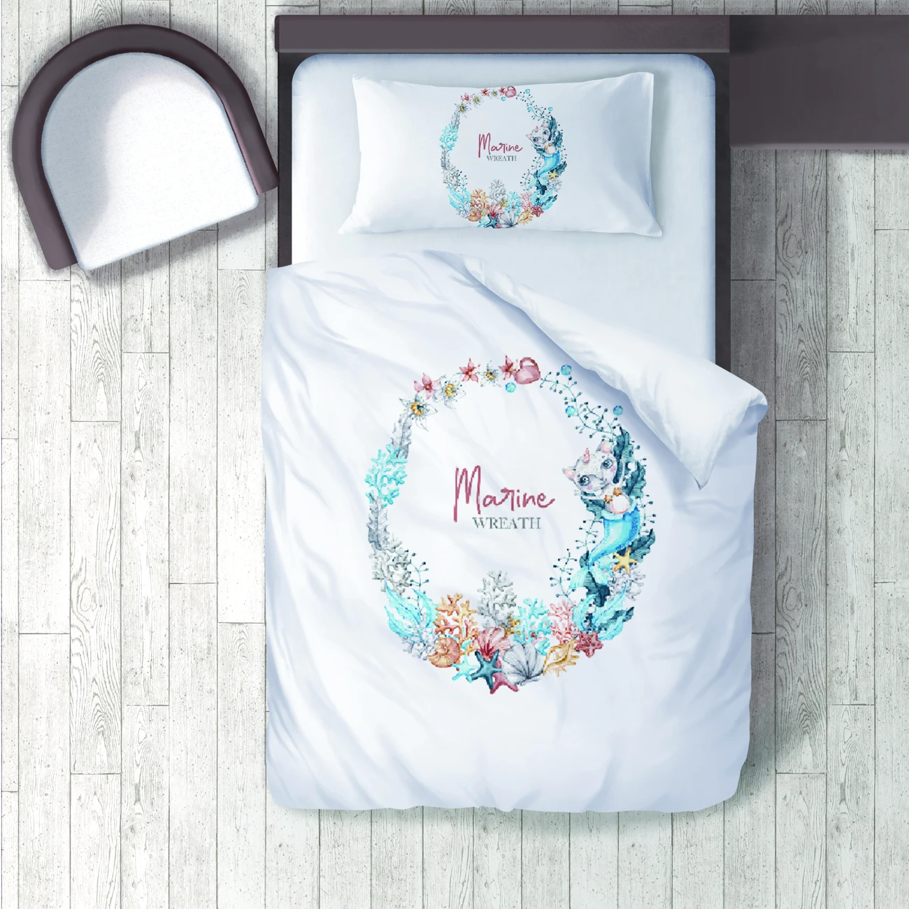 

Duvet Cover Set Bedding Set Pillow Case for Baby and Kids Room 3D Printed White Marine Wreath Model 267