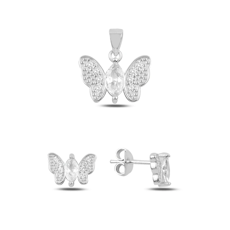 

Silver 925 Sterling Zircon Butterfly Earrings & Pendant Set