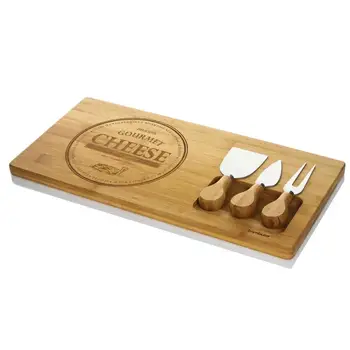 

Cheese Board and Knife Set - 100% Organic Bamboo Wood Serving Tray with Cutlery - Perfect for Birthday, Housewarming & Wedding