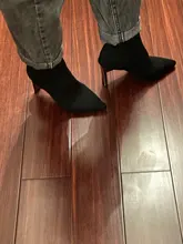 Aphixta-Botas de tacón de hoja de Metal para mujer, Botines de tacón de aguja, de tela elástica, puntiagudas