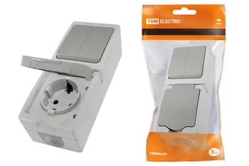 

Combined Unit (vertical) switch 2-cl. + socket 2 p + Z with Z/W bktr IP54 "vooxa" TDM