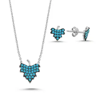 

Angemiel 925 Silver Nano Turquoise Gemstone Sycamore Leaf Set-Rhodium Plated