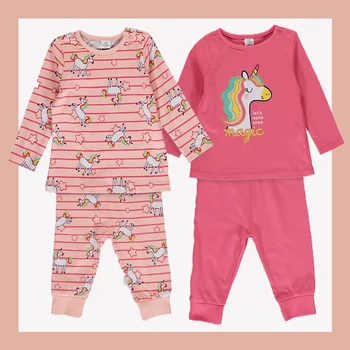 

Baby Kids Pajama Set Unicorn Pink Sleepwear Kid Bedrrom Robe Autumn Girl Double Long Top Clothing Bed Bundle Trousers