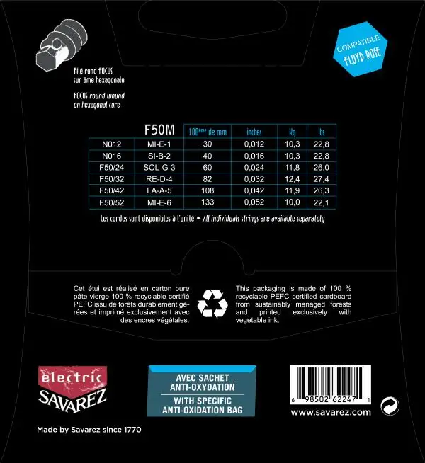 Французские струны для электрогитар SAVAREZ FOCUS F50M(12-16-24-32-42-52