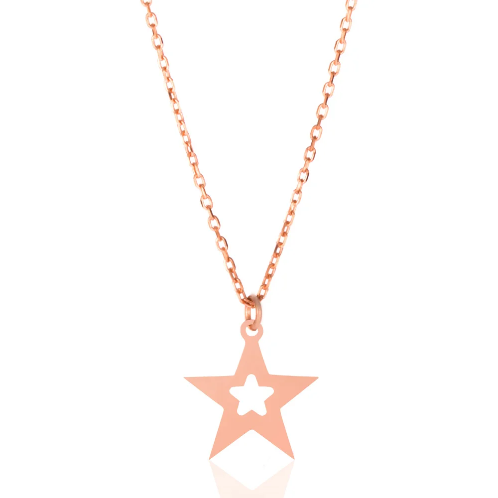 

Hollow Star Pendant Necklace Jewelry 925 Sterling Silver Rose Gold Plated 45cm Chain
