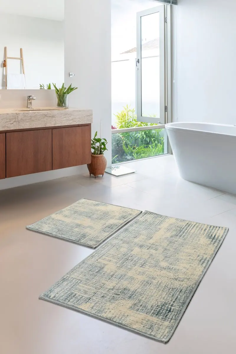 Коврики для ванной нескользящие Противоскользящие коврики Нескользящие противоскользящие хлопковые синие льняные Flosl 2'Li набор 60X100 cm-50X60 см