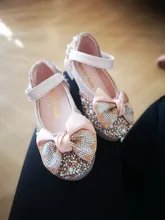 Zapatos de cuero con lazo de diamantes de imitación para niñas, zapatillas de baile de fiesta, zapatos planos de rendimiento para bebés y estudiantes, D785