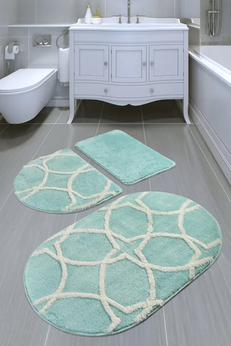 Коврик для ванной | коврик для ванной нескользящие Противоскользящие коврики Бонн Овальный 3л мятный набор 60X100 Cm-50X60 Cm-40X60 см
