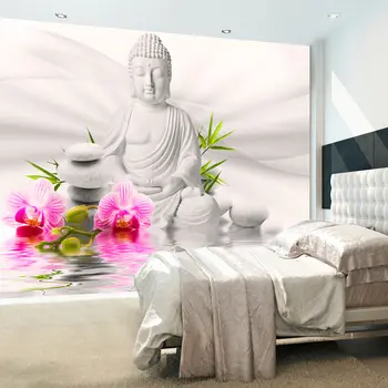 

Wall mural-Buddha and orchids-200x140 cm