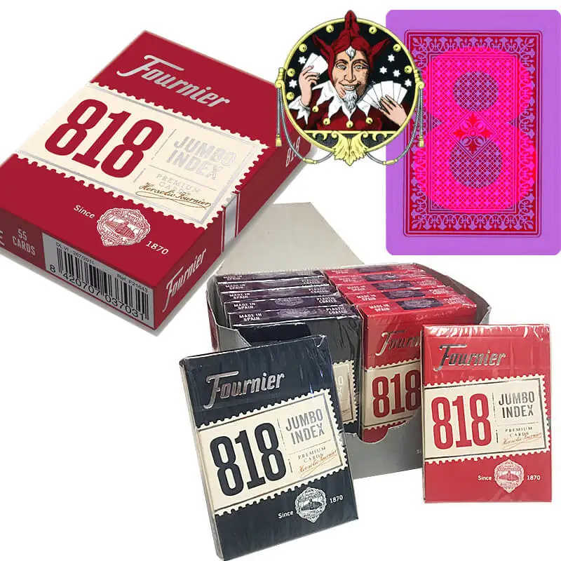 FOURNIER 818 POKER PLASTIC COATED PLAYING CARDS DECK RED JUMBO INDEX NEW 