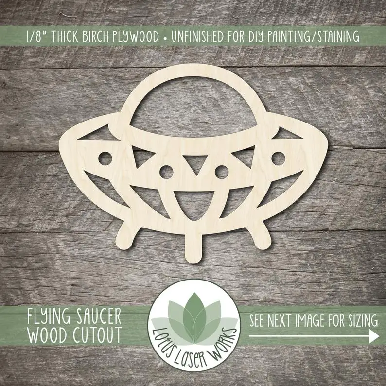 

Flying Saucer Wood Cutout, Wood Outer Space Embellishments, Wooden Flying Saucer Shape, Outer Space Party Decor