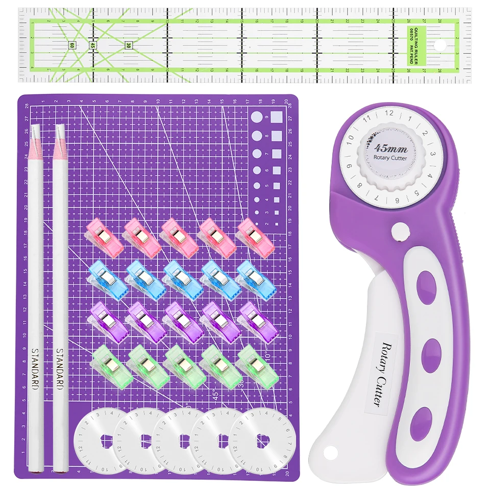 

Набор роторных резаков, роторный резак, инструмент для резки кожи, резак для ткани, круговое лезвие 45 мм с 5 сменными лезвиями, кожевенное ремесло