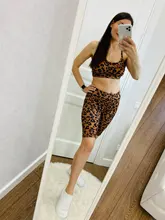 Conjunto de Sujetador deportivo sin costuras con estampado de leopardo para mujer, pantalones cortos de motorista, ropa de entrenamiento de 2 piezas, ropa de deporte para correr