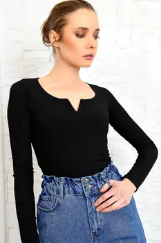 

Trend Alacati Style Women Black Collar Slits Camisole Crop Top Blouse ALC-X3850