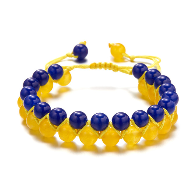 Trendy Ukraine National Flag Bracelets Handmade Natural Stone Beads Bracelet Yellow Blue Ukrainian Flag Patriotism Pride