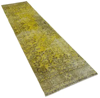 

81x316 Cm Yellow Handmade Overdyed Runner Rug-3x10 Ft