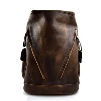 

Vintage leather backpack dark brown genuine washed leather travel bag