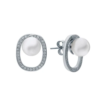 

Silver earrings with cubic zirconia and pearls imitation sunlight sample 925