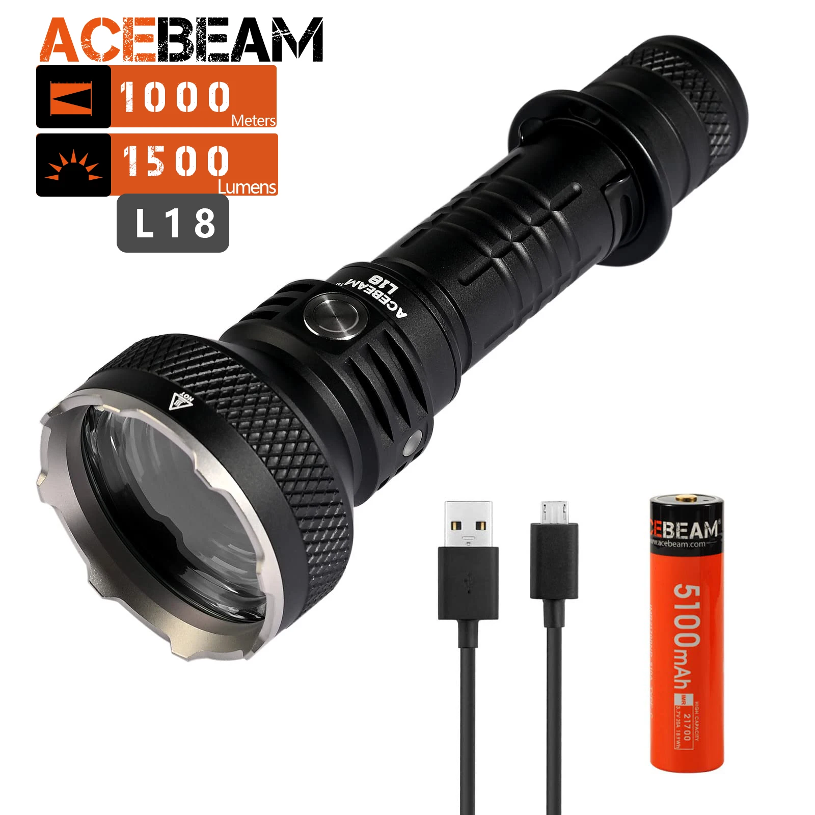 Acebeam L18 Tactical Far Throw Distance Flashlight Ultra Thrower