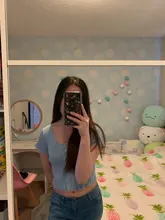 T-Shirt Women Tops Button-Crop-Top Short-Sleeve O-Neck Basic Blue Ruffles Casual Summer