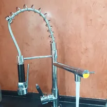 Kitchen Faucet Pull-Out Chrome-Spring Mixer Dual-Spout Single-Handle 360-Rotation Side-Sprayer
