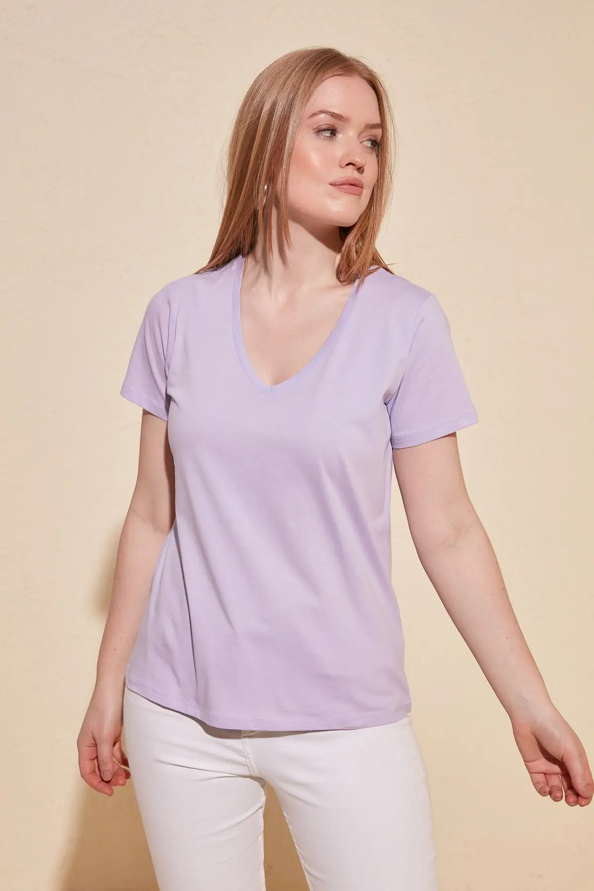 Trendyol 100 Cotton Single Jersey V-Neck Basic Knitted T-Shirt TWOSS20TS0129 ► Photo 2/6