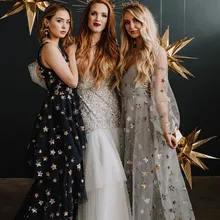 1 ярдов Новая мода блесток Звезда вышивка печати кружева тюль ткань для свадебного платья 91*150 см