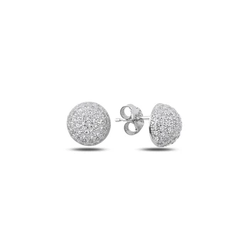 

KUTAYDAN Zircon Stone 9mm Half Ball Earrings 925 Sterling Silver