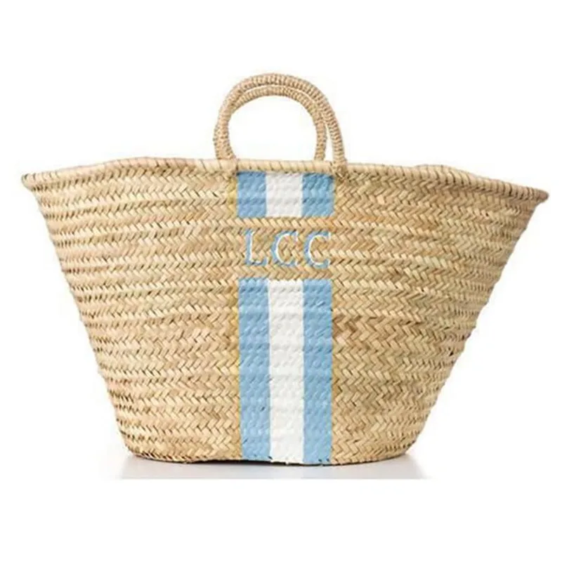 

Summer Women Hand painted Beach bag custom Weaving Straw Bag for Halloween French basket Handbags bridesmaid Totes Wedding gifts