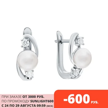 

Silver earrings with cubic zirconia and pearls cultured sunlight sample 925 test