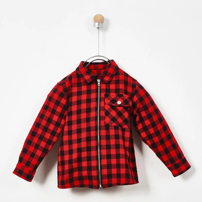 Poncho Red Check Gingam Zipper Shirt Boys Fashion Trend Top - Цвет: Красный
