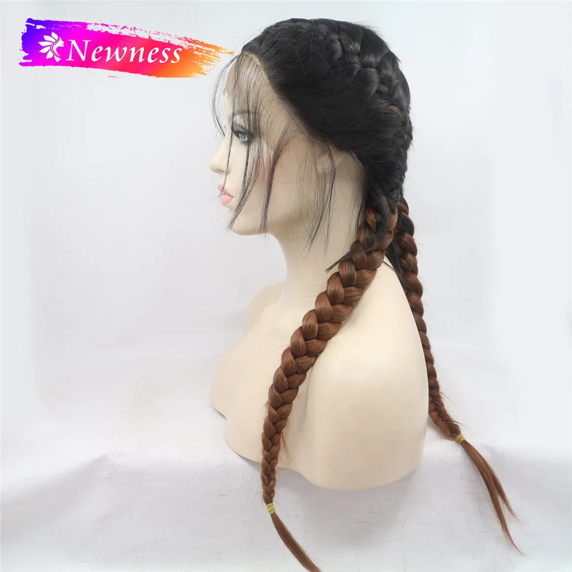 Newness Two Braid Lace Front Wigs For Women Middle Part Long Synthetic Wig With Natural Hairline