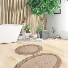 Коврики для ванной нескользящие Противоскользящие коврики противоскользящие Pianta Ovalcotto бежевый 2'Li набор 60X100 см-50X60 см