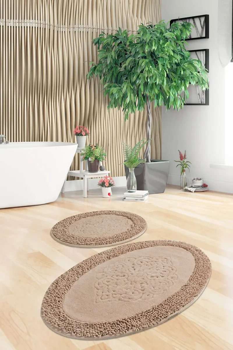 

Bath Mats Non Slip Anti Mould Mats Non Slip Anti Mould Pianta Ovalcotto Beige 2'Li Set 60X100 Cm -50X60 Cm