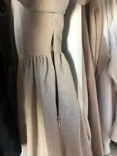 Ladies Dress Puff-Sleeve Square Collar Linen Khaki Vintage High-Waist Casual Summer Women